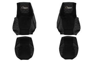 Set Huse Scaune Camion Tir DAF XF II din 2021-2023, Auto, Model ELEGANCE Q, Culoare Negru, 4x Stickere auto cu DAF