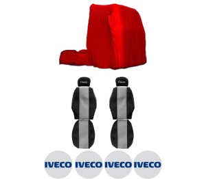 Set Huse Scaune Camion Tir Iveco EUROTECH MH din 1998-2000, Auto, Model CLASSIC, Culoare Gri, 4x Stickere auto cu Iveco