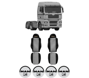 Set Huse Scaune Camion Tir MAN TGA din 1999-2012, Auto, Model CLASSIC, Culoare Gri, 4x Stickere auto cu MAN
