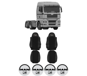 Set Huse Scaune Camion Tir MAN TGA din 1999-2012, Auto, Model ELEGANCE Q, Culoare Negru, 4x Stickere auto cu MAN
