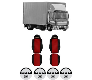 Set Huse Scaune Camion Tir MAN TGL I din 2004-2022, Auto, Model CLASSIC, Culoare Rosu, 4x Stickere auto cu MAN