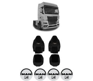 Set Huse Scaune Camion Tir MAN TGX II din 2020, Auto, Model ELEGANCE S, Culoare Negru, 4x Stickere auto cu MAN