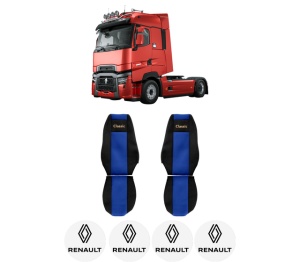 Set Huse Scaune Camion Tir RENAULT TRUCKS MAGNUM din 2004-2013, Auto, Model CLASSIC, Culoare Albastru, 4x Stickere auto cu RENAULT TRUCKS