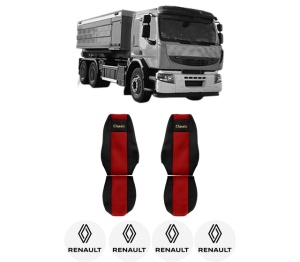 Set Huse Scaune Camion Tir RENAULT TRUCKS PREMIUM 2 din 2005-2009, Auto, Model CLASSIC, Culoare Rosu, 4x Stickere auto cu RENAULT TRUCKS