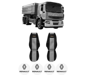 Set Huse Scaune Camion Tir RENAULT TRUCKS PREMIUM 2 din 2005-2009, Auto, Model CLASSIC, Culoare Gri, 4x Stickere auto cu RENAULT TRUCKS