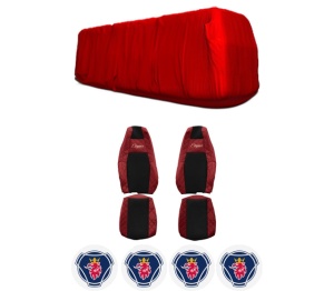 Set Huse Scaune Camion Tir SCANIA L din 2017-2023, Auto, Model ELEGANCE Q, Culoare Rosu, 4x Stickere auto cu SCANIA