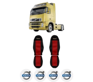 Set Huse Scaune Camion Tir VOLVO FH din 2005-2009, Auto, Model CLASSIC, Culoare Rosu, 4x Stickere auto cu VOLVO