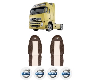 Set Huse Scaune Camion Tir VOLVO FH din 2005-2009, Auto, Model ELEGANCE Q, Culoare Bej, 4x Stickere auto cu VOLVO