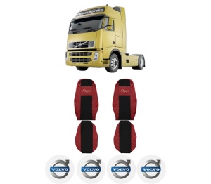 Set Huse Scaune Camion Tir VOLVO FH din 2005-2009, Auto, Model ELEGANCE Q, Culoare Rosu, 4x Stickere auto cu VOLVO