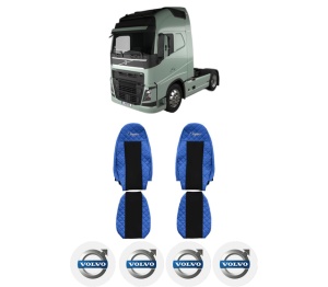 Set Huse Scaune Camion Tir VOLVO FH II din 2012-2017, Auto, Model ELEGANCE Q, Culoare Albastru, 4x Stickere auto cu VOLVO