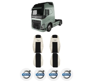 Set Huse Scaune Camion Tir VOLVO FH II din 2012-2017, Auto, Model ELEGANCE Q, Culoare Bej, 4x Stickere auto cu VOLVO