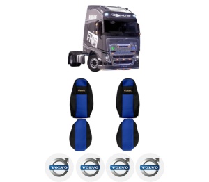 Set Huse Scaune Camion Tir VOLVO FH16 II din 2012-2014, Auto, Model CLASSIC, Culoare Albastru, 4x Stickere auto cu VOLVO
