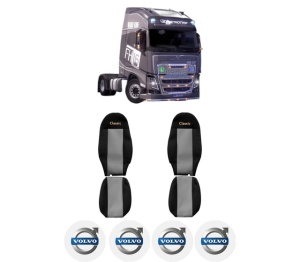 Set Huse Scaune Camion Tir VOLVO FH16 II din 2012-2014, Auto, Model CLASSIC, Culoare Gri, 4x Stickere auto cu VOLVO