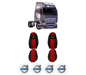 Set Huse Scaune Camion Tir VOLVO FH16 II din 2012-2014, Auto, Model CLASSIC, Culoare Rosu, 4x Stickere auto cu VOLVO
