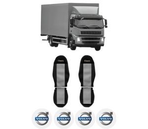 Set Huse Scaune Camion Tir VOLVO FM din 2005-2008, Auto, Model CLASSIC, Culoare Gri, 4x Stickere auto cu VOLVO