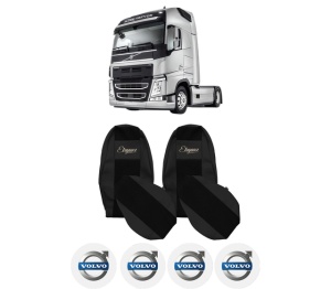 Set Huse Scaune Camion Tir VOLVO FM II din 2012-2017, Auto, Model ELEGANCE S, Culoare Negru, 4x Stickere auto cu VOLVO