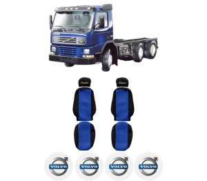 Set Huse Scaune Camion Tir VOLVO FM7 din 1998-2001, Auto, Model CLASSIC, Culoare Albastru, 4x Stickere auto cu VOLVO