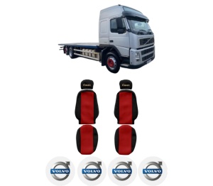 Set Huse Scaune Camion Tir VOLVO FM9 din 2001-2005, Auto, Model CLASSIC, Culoare Rosu, 4x Stickere auto cu VOLVO