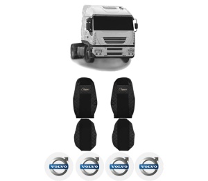 Set Huse Scaune Camion Tir VOLVO STRALIS I din 2002-2013, Auto, Model ELEGANCE Q, Culoare Negru, 4x Stickere auto cu VOLVO