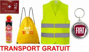 Set Kit siguranta auto cu saculet compact ce contine - Stingator spray 1kg, Trusa Medicala omolgata R.A.R, vesta reflectorizanta, Breloc cadou FIAT , compatibil cu orice autoturism accesorii pentru autoturismul tau - masina v68128