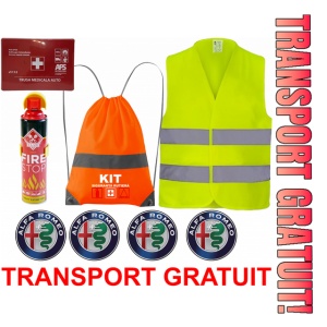 Set Kit siguranta auto cu saculet compact ce contine - Stingator spray 1kg, Trusa Medicala omolgata R.A.R, Vesta Reflectorizanta, Stickere Cadou Alfa Romeo , compatibil cu orice autoturism