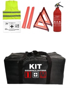 Set Kit - Trusa siguranta auto omologat R.A.R, Stingator cu manometru 1kg P1 , Trusa Medicala, 2 Triunghiuri Reflectorizante , 4 stickere autoadezive LANCIA - Img 2