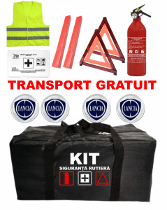 Set Kit - Trusa siguranta auto omologat R.A.R, Stingator cu manometru 1kg P1 , Trusa Medicala, 2 Triunghiuri Reflectorizante , 4 stickere autoadezive LANCIA accesorii pentru autoturismul tau - masina v92965