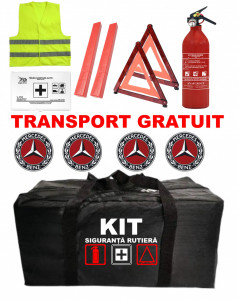 Set Kit - Trusa siguranta auto omologat R.A.R, Stingator cu manometru 1kg P1 , Trusa Medicala, 2 Triunghiuri Reflectorizante , 4 stickere autoadezive MERCEDES accesorii pentru autoturismul tau - masina v92941