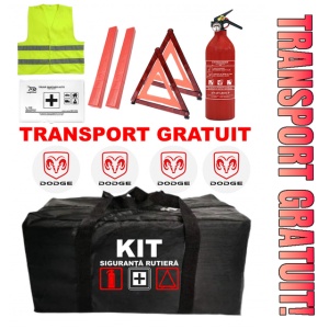 Set Kit - Trusa siguranta auto omologat R.A.R, Stingator cu manometru 1kg P1 , Trusa Medicala, 2 Triunghiuri Reflectorizante , 4 stickere autoadezive Dodge