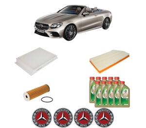 Set Pachet filtre revizie Bosch, 10 litrii ulei Castrol 0W20 MERCEDES-BENZ E-CLASS Convertible (A238) E 450 EQ Boost 4-matic (238.459) din 2020, 4x Stickere auto cu MERCEDES-BENZ - Img 2