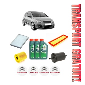 Set Pachet filtre revizie Bosch, 3 litrii ulei Castrol 10W40 CITROEN C2 (JM_) 1.4 16V din 2005-2009, 4x Stickere auto cu CITROEN