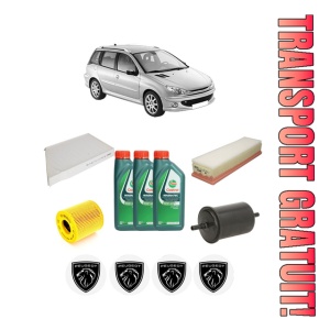 Set Pachet filtre revizie Bosch, 3 litrii ulei Castrol 10W40 PEUGEOT 206 SW (2E/K) 1.4 16V din 2003, 4x Stickere auto cu PEUGEOT