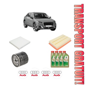 Set Pachet filtre revizie Bosch, 4 litrii ulei Castrol 0W20 AUDI Q2 (GAB, GAG) 30 TFSI din 2020, 4x Stickere auto cu AUDI