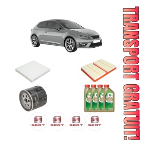 Set Pachet filtre revizie Bosch, 4 litrii ulei Castrol 0W20 SEAT LEON SC (5F5) 1.0 TSI din 2015-2018, 4x Stickere auto cu SEAT
