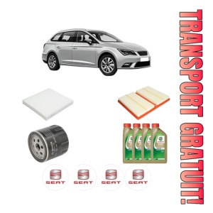 Set Pachet filtre revizie Bosch, 4 litrii ulei Castrol 0W20 SEAT LEON ST (5F8) 1.0 TSi din 2018-2020, 4x Stickere auto cu SEAT