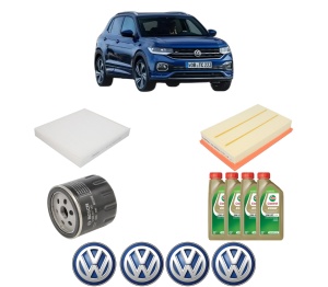 Set Pachet filtre revizie Bosch, 4 litrii ulei Castrol 0W20 Volkswagen T-CROSS (C11, D31) 1.0 TSi din 2018, 4x Stickere auto cu Volkswagen - Img 2