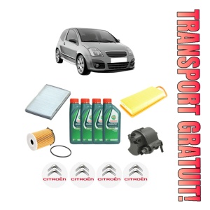 Set Pachet filtre revizie Bosch, 4 litrii ulei Castrol 10W40 CITROEN C2 (JM_) 1.4 HDi din 2003-2005, 4x Stickere auto cu CITROEN