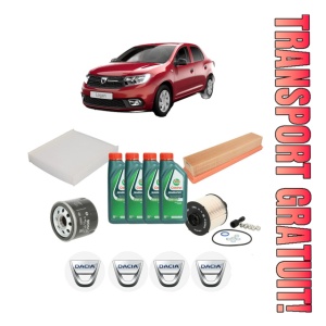 Set Pachet filtre revizie Bosch, 4 litrii ulei Castrol 10W40 DACIA LOGAN II 1.2 din 2012, 4x Stickere auto cu DACIA