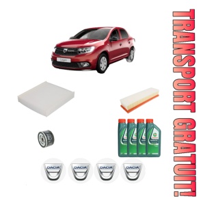 Set Pachet filtre revizie Bosch, 4 litrii ulei Castrol 10W40 DACIA LOGAN II 1.6 din 2013-2016, 4x Stickere auto cu DACIA