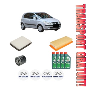 Set Pachet filtre revizie Bosch, 4 litrii ulei Castrol 10W40 HYUNDAI GETZ (TB) 1.3 i din 2002-2004, 4x Stickere auto cu HYUNDAI