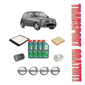 Set Pachet filtre revizie Bosch, 4 litrii ulei Castrol 10W40 NISSAN MICRA II (K11) 1.4 i 16V (AK11) din 2000-2003, 4x Stickere auto cu NISSAN