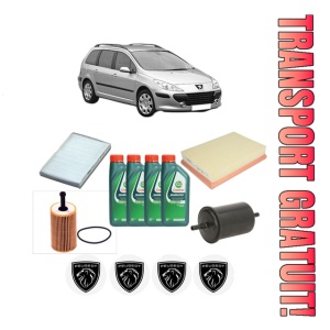 Set Pachet filtre revizie Bosch, 4 litrii ulei Castrol 10W40 PEUGEOT 307 Break (3E) 1.4 din 2002-2003, 4x Stickere auto cu PEUGEOT
