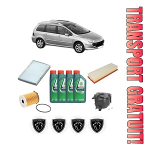 Set Pachet filtre revizie Bosch, 4 litrii ulei Castrol 10W40 PEUGEOT 307 SW (3H) 1.6 HDI 90 din 2005-2008, 4x Stickere auto cu PEUGEOT
