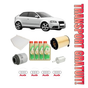 Set Pachet filtre revizie Bosch, 4 litrii ulei Castrol 5W30 AUDI A3 (8P1) 1.2 TSI din 2010-2012, 4x Stickere auto cu AUDI