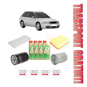 Set Pachet filtre revizie Bosch, 4 litrii ulei Castrol 5W30 AUDI A4 B5 Avant (8D5) 1.6 din 2000-2001, 4x Stickere auto cu AUDI