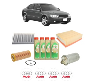 Set Pachet filtre revizie Bosch, 4 litrii ulei Castrol 5W30 AUDI A4 B6 (8E2) 1.9 TDI din 2001-2004, 4x Stickere auto cu AUDI - Img 2