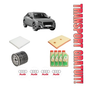 Set Pachet filtre revizie Bosch, 4 litrii ulei Castrol 5W30 AUDI Q2 (GAB, GAG) 1.4 TFSI din 2016, 4x Stickere auto cu AUDI