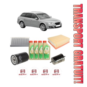 Set Pachet filtre revizie Bosch, 4 litrii ulei Castrol 5W30 SEAT EXEO ST (3R5) 1.6 din 2009-2010, 4x Stickere auto cu SEAT