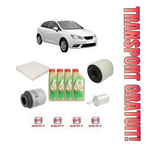 Set Pachet filtre revizie Bosch, 4 litrii ulei Castrol 5W30 SEAT IBIZA IV SC (6J1, 6P5) 1.2 TSI din 2010-2015, 4x Stickere auto cu SEAT