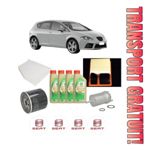 Set Pachet filtre revizie Bosch, 4 litrii ulei Castrol 5W30 SEAT LEON (1P1) 1.4 16V din 2006-2012, 4x Stickere auto cu SEAT